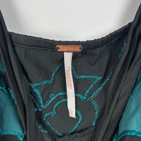 Free People Everblue Romper Black Blue Adjustable Straps Embroidery Womens Sz L - Picture 6 of 11